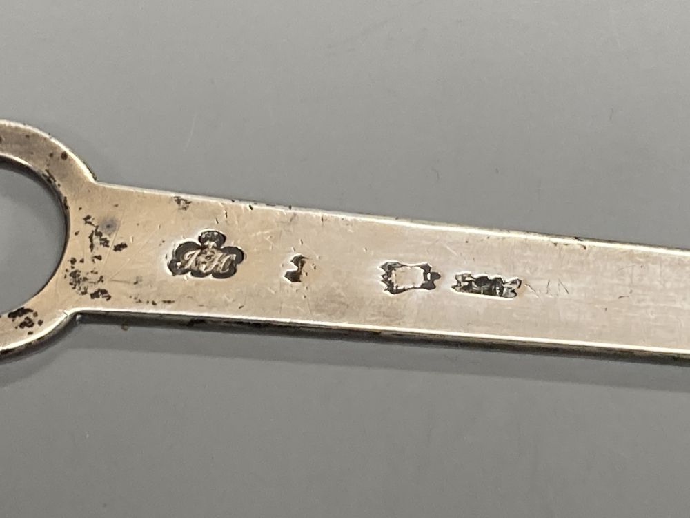 A George II silver meat skewer, John Harvey I, London, circa 1750, 28.5cm and an Edwardian silver Reynolds Angels pin tray,